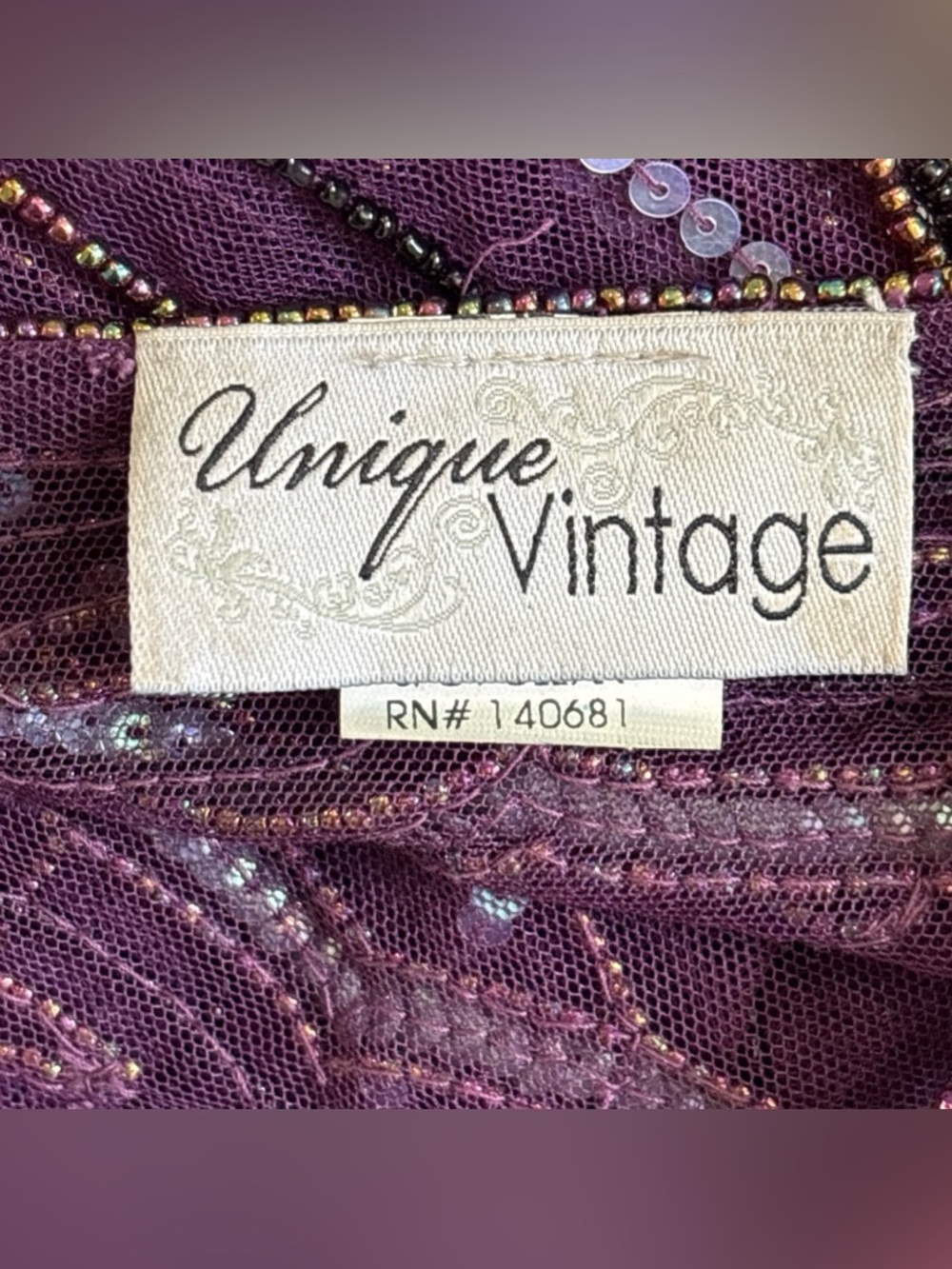 Unique Vintage 1920s Purple Beaded Dress Size Medium Sheer Sequins Sleeveless - Picture 9 of 14